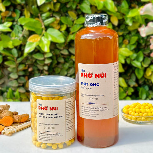 Combo Tinh Tế - 1 Lít Mật Ong Hoa Cà Phê + 330 Gram Viên Tinh Nghệ Sữa Ong Chúa Mật Ong